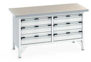 1500mm Wide Storage Benches Bott Bench1500Wx750Dx840mmH - 6 Drawers & Lino Top